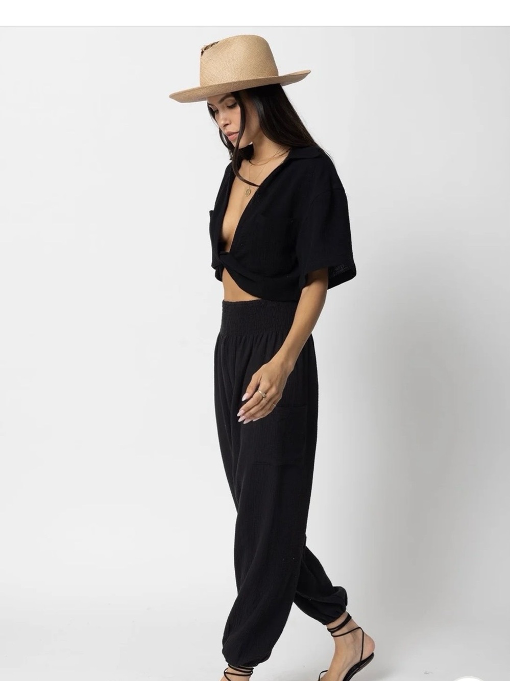 Women's Black High-Waist Smocked Joggers